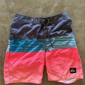 Quiksilver Striped Blue and Pink Board Shorts